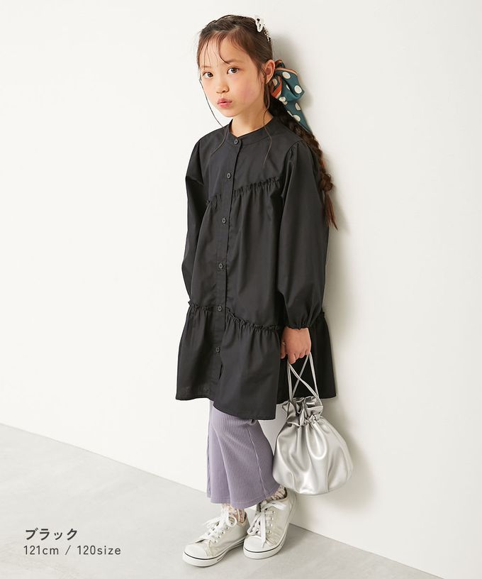 日本 devirock - 甜美荷葉邊襯衫長袖洋裝-黑