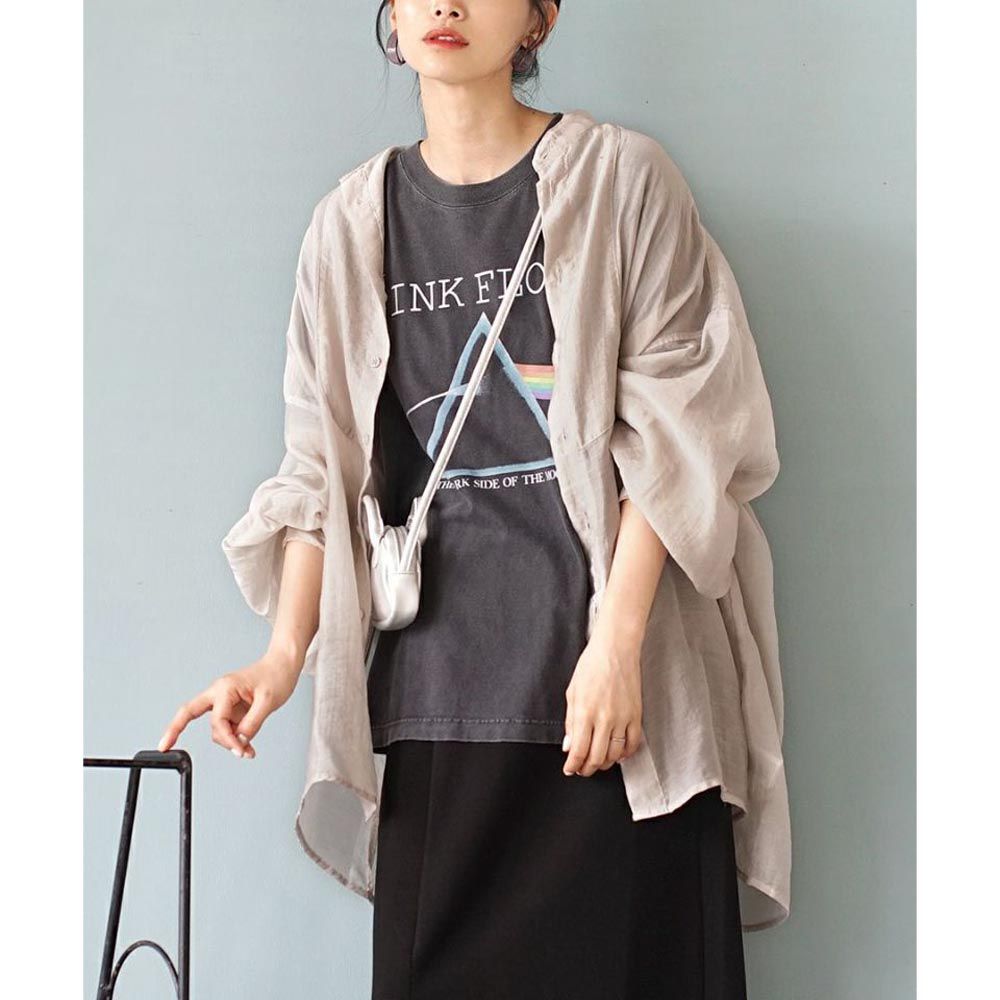 日本 zootie - 低調光澤透明感長袖襯衫-石英灰