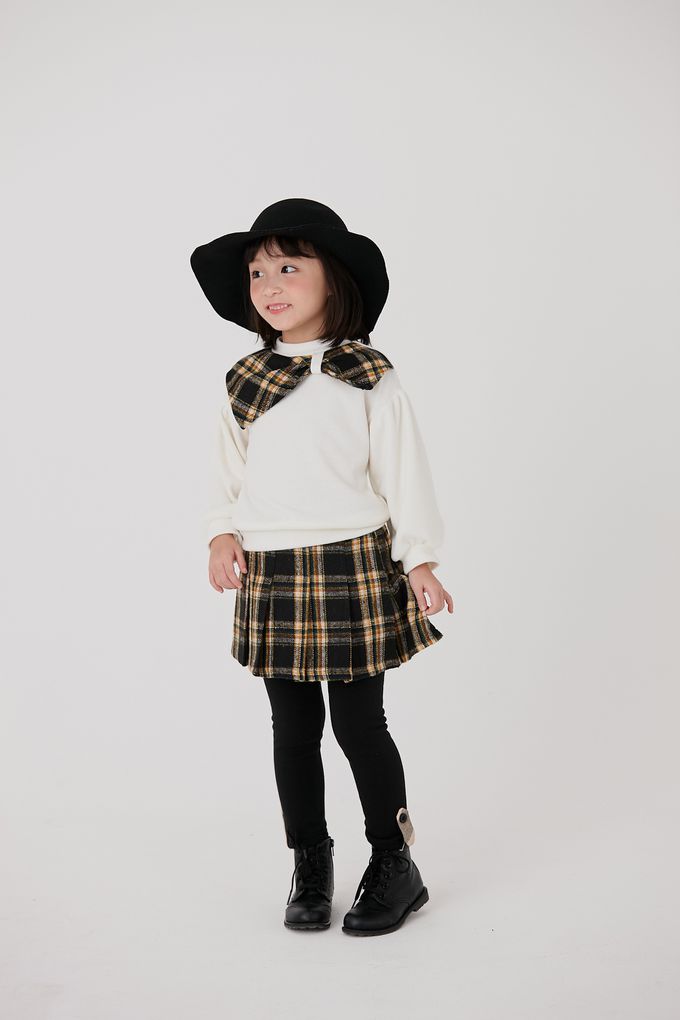 韓國 Coco Bang - 鬆緊腰格子百褶裙-粉X咖