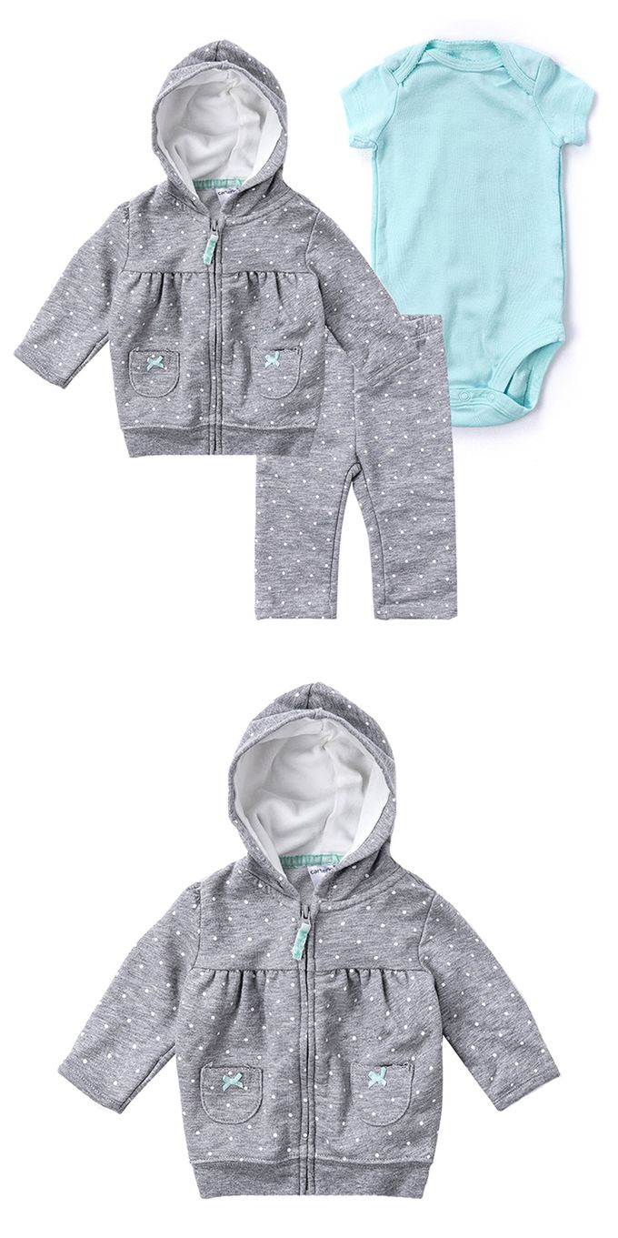 美國 Carter's - 點點連帽外套+長褲+包屁衣3件組 (3 M)
