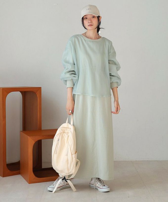 日本 Bab - [穿搭上手]薄紗層次運動風長袖洋裝-湖水綠