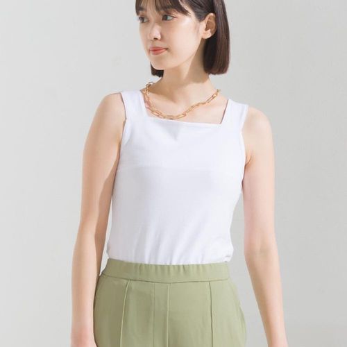 日本 OMNES - 優雅方領防走光版型混紡背心-白色