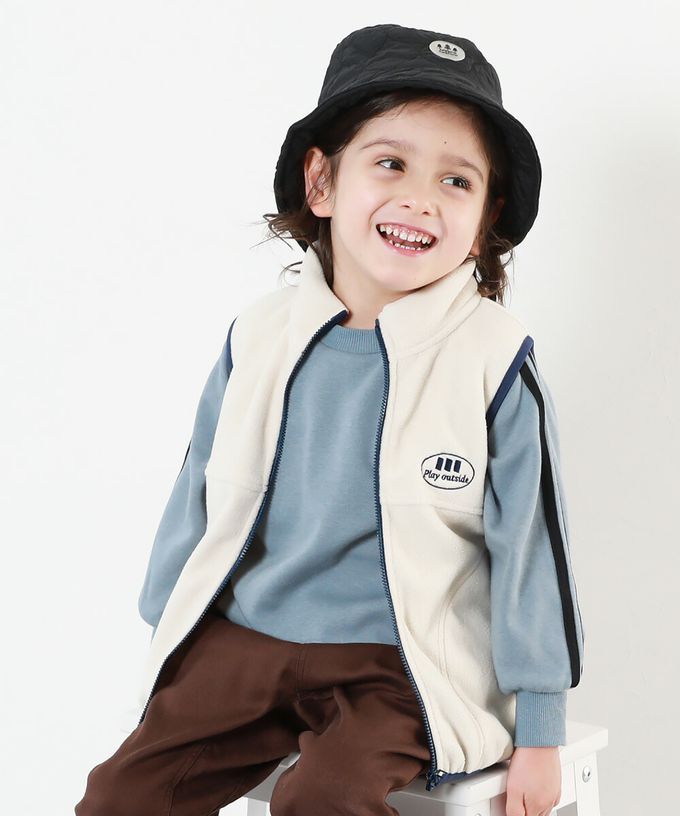 日本 devirock - logo刺繡搖粒絨小立領拉鍊背心-黑x紫