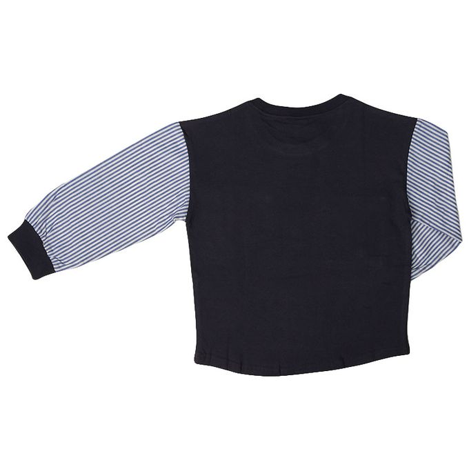 akachan honpo - T恤-平織布拼接-深藍色