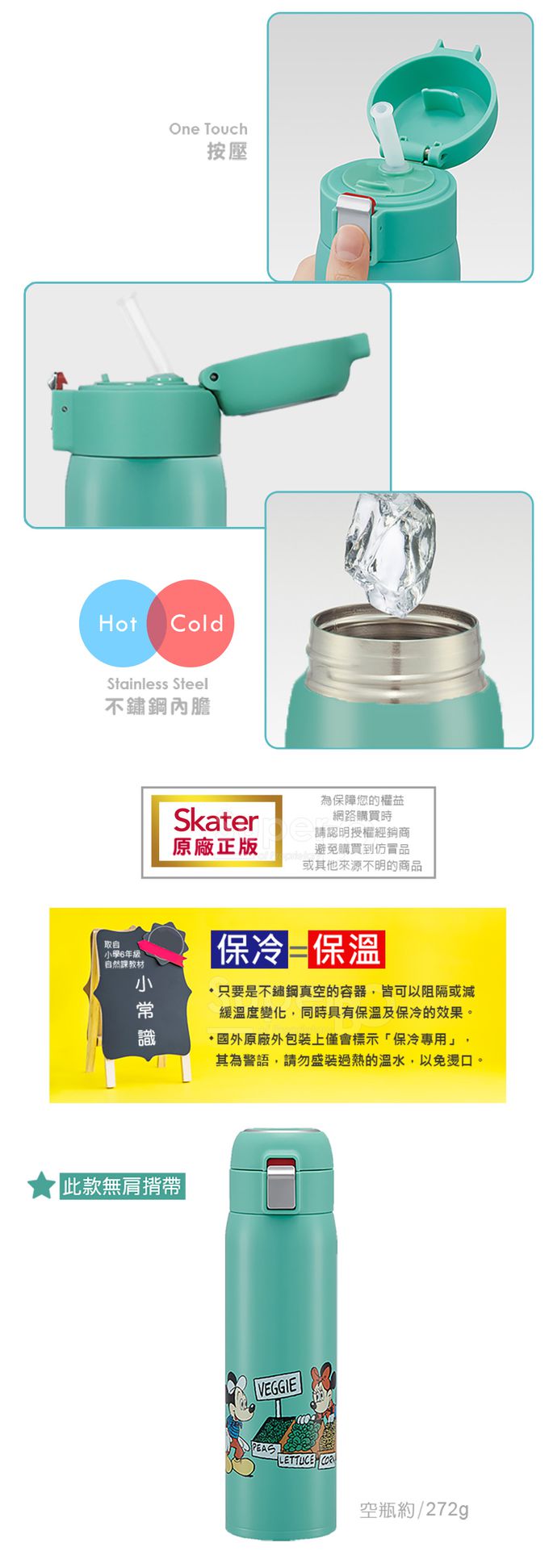 日本 SKATER - Skater (吸管)不鏽鋼保溫瓶 480ml-米奇-480ml