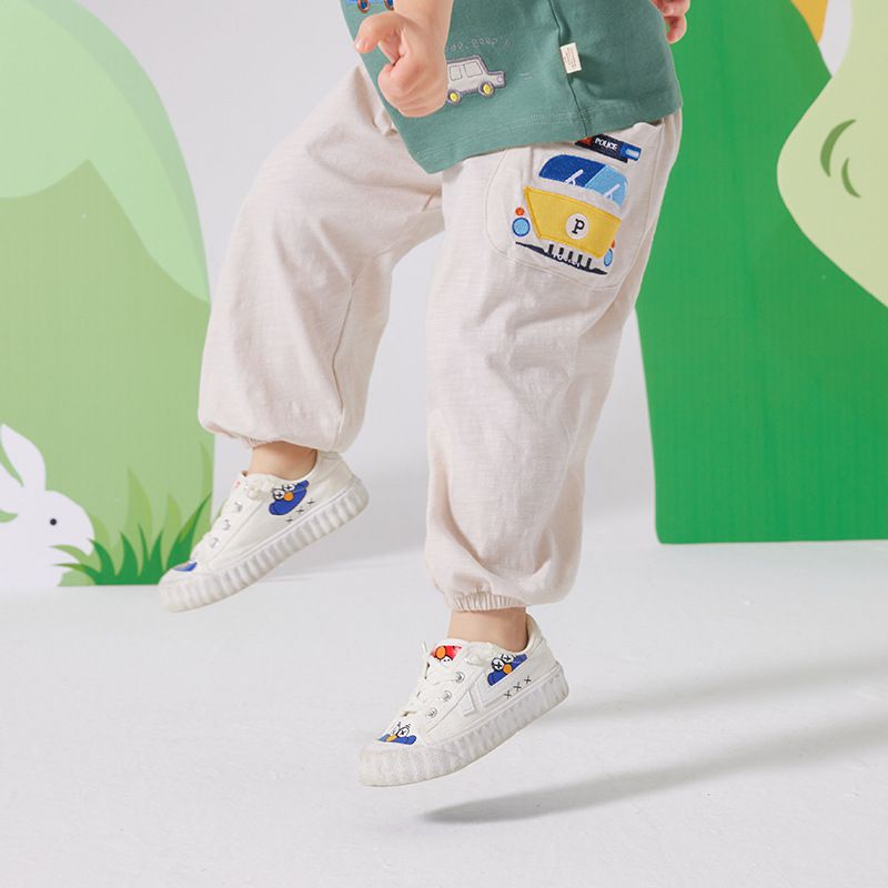 純棉束口長褲/防蚊褲-車車-杏色