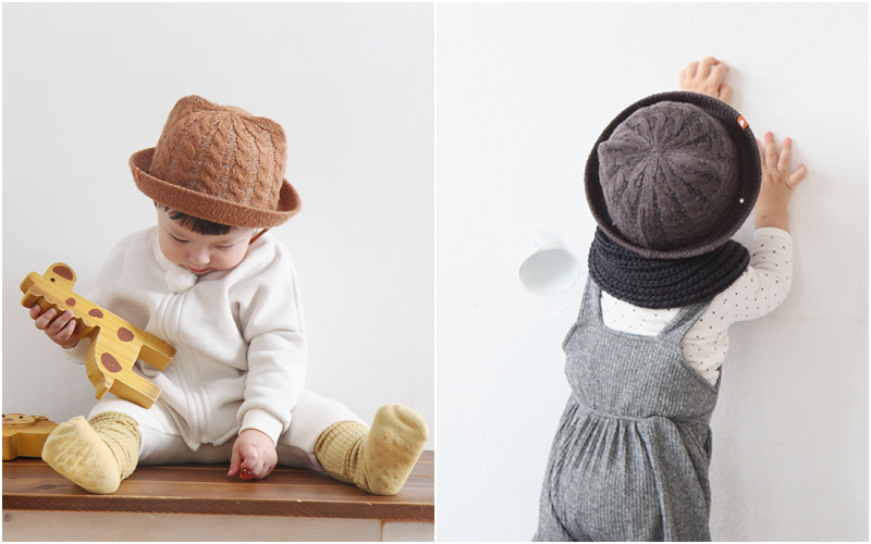 韓國 Babyblee - 辮子織紋帽簷針織帽-棕