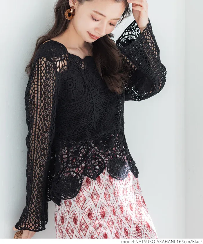 日本 COCA - 萬花筒雕花鉤針罩衫-淺杏