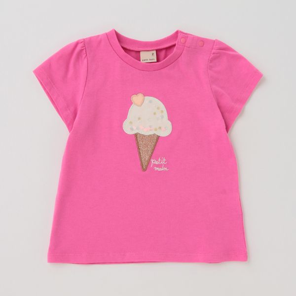 日本 petit main - [接觸冷感]可愛印花短袖上衣-草莓-白