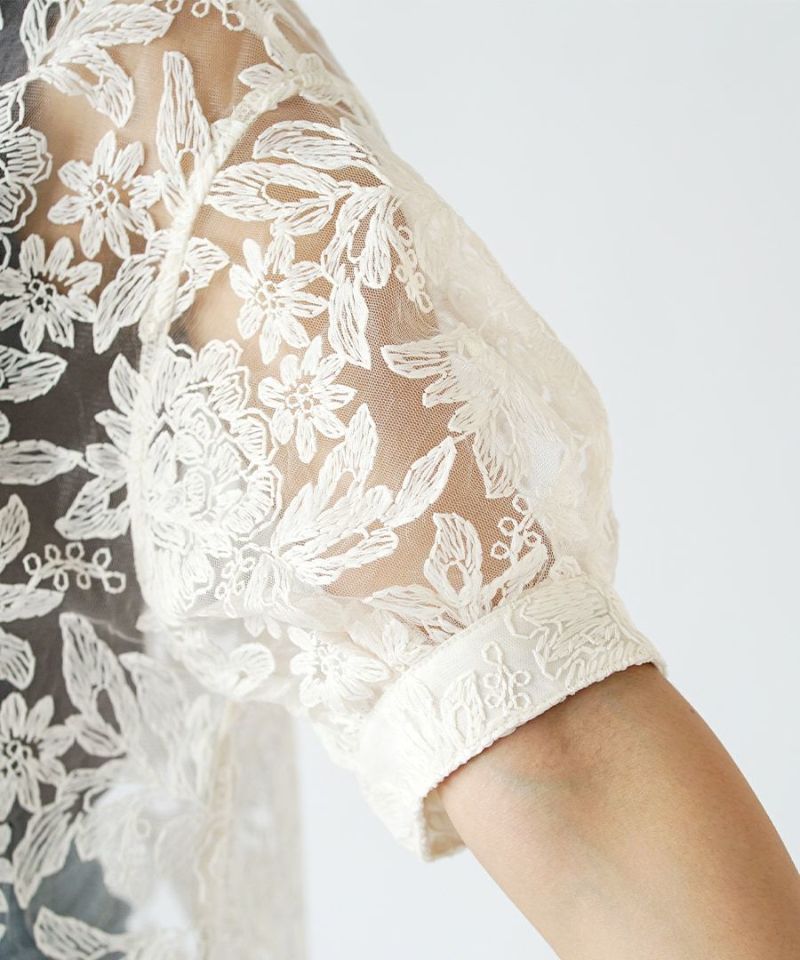 日本 zootie - 優雅花朵蕾絲薄外套/罩衫-米杏