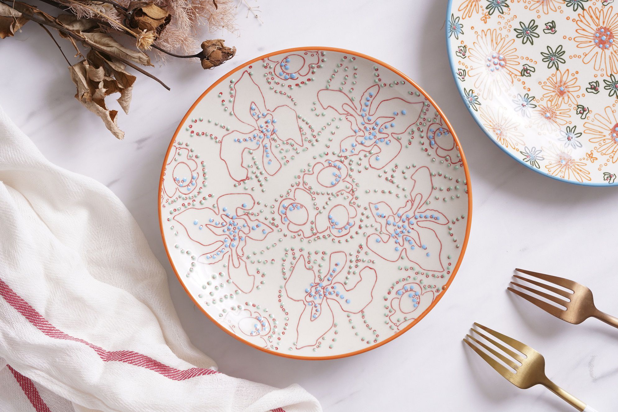 法國 Chehoma - 點繪花點-8吋盤 (直徑20cm)-4入