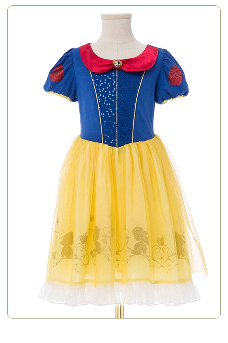 公主系列造型短袖連身裙/萬聖節-卡通人物白雪公主-黃+藍