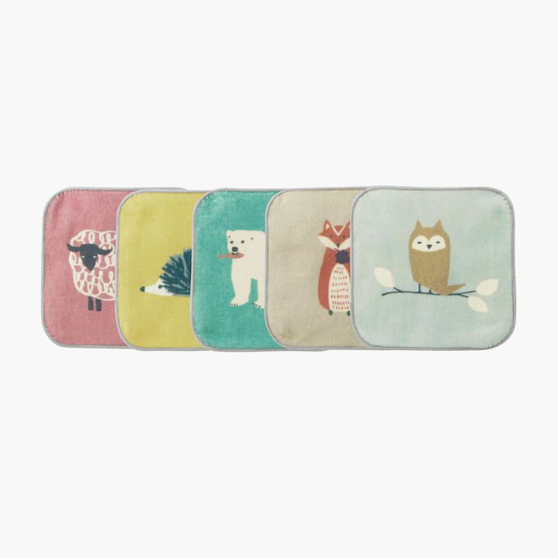 日本千趣會 - 北歐風方形小手帕五件組-火箭恐龍機器人 (15x15cm)