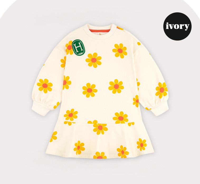 韓國 HEJMINI - (內刷毛)滿版花花魚尾洋裝-綠