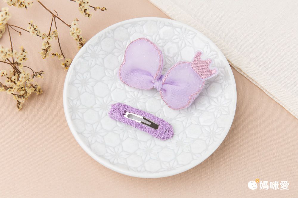 蕾絲皇冠布藝兒童髮夾2入組-黃色