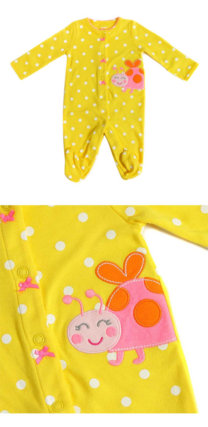 美國 Carter's - 點點瓢蟲貼布長袖連身包屁衣