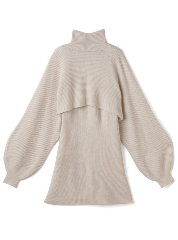 日本 GRL - 高領羅紋針織兩件式短版洋裝-知性黑