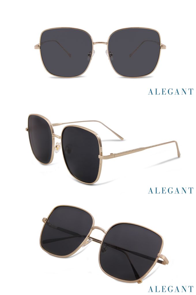 ALEGANT - 韓系超人氣品味黑微方金框墨鏡│UV400太陽眼鏡