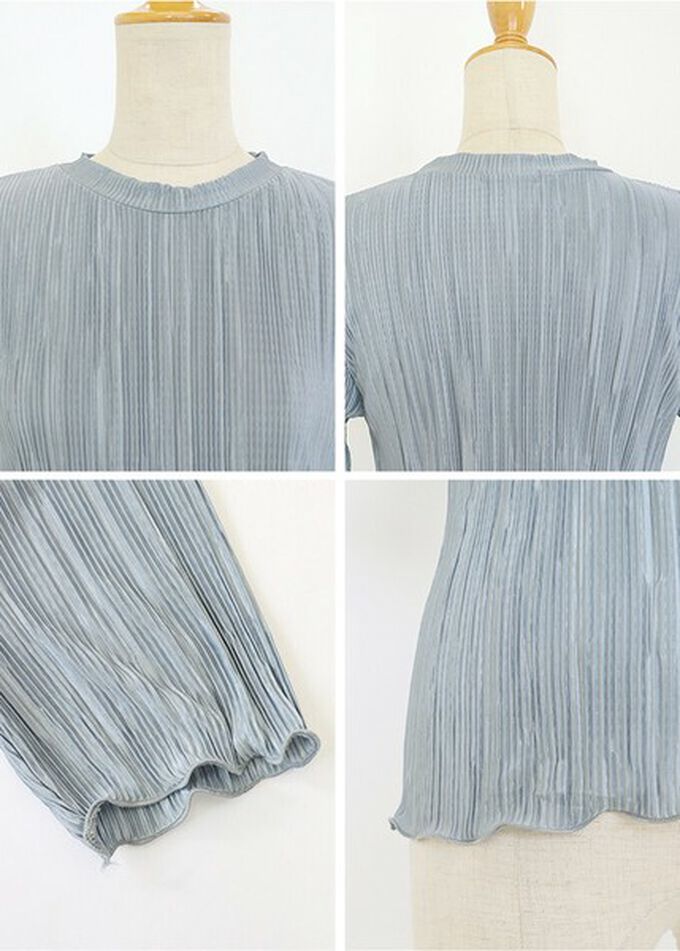 日本 BLUE EAST - 韓國製 圓領貝殼紋光澤短袖上衣-黑