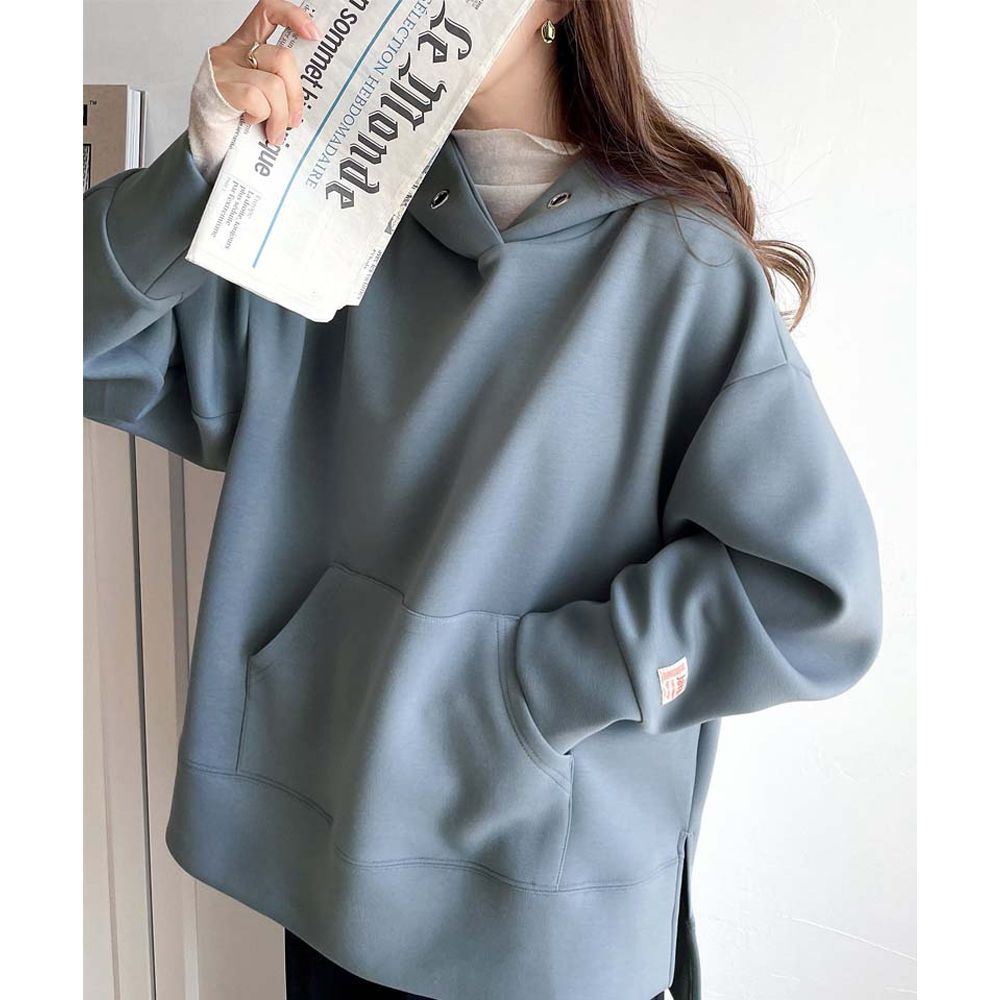 Java 舒適空氣棉長袖帽T-煙燻藍