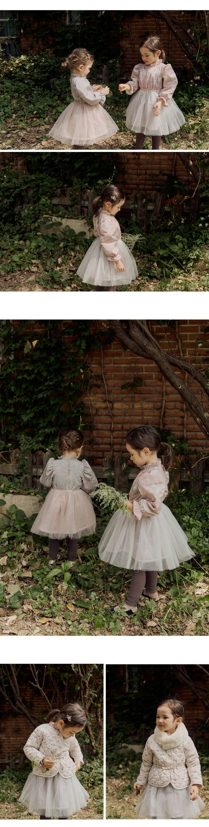 韓國 Puellaflo - 古典印花拼接蕾絲蓬蓬裙洋裝-玫瑰粉