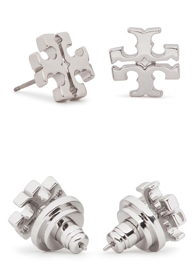 TORY BURCH - 雙T-LOGO十字耳環 (銀)