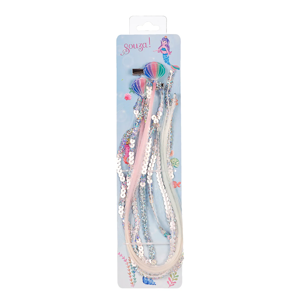 粉藍亮片人造髮髮夾2入組