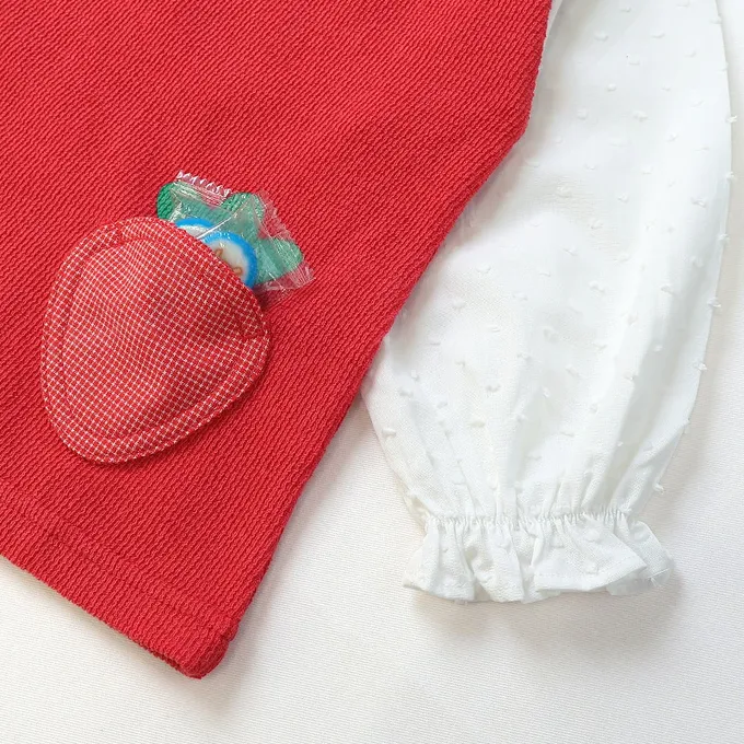 日本 ZOOLAND - 水果樂園 甜心草莓荷葉領長袖上衣-粉紅