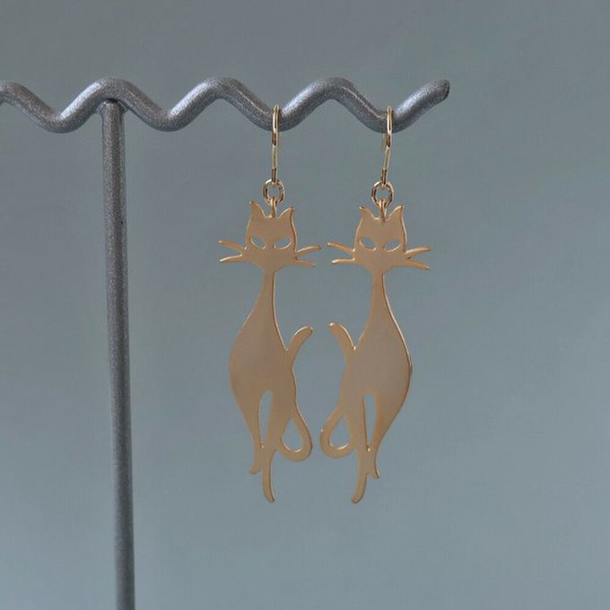 日本 Melody Accessory - 日本製 神秘貓咪造型耳環-金