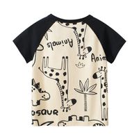 27KIDS - 純棉短袖上衣-恐龍塗鴉-米杏/黑