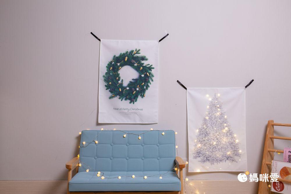 北歐手工聖誕樹掛布禮盒組贈5米50粒電池星光串燈/松樹掛布聖誕節必備/耶誕氛圍/裝置藝術/聖誕樹-果實聖誕花圈 (小_50x70cm)