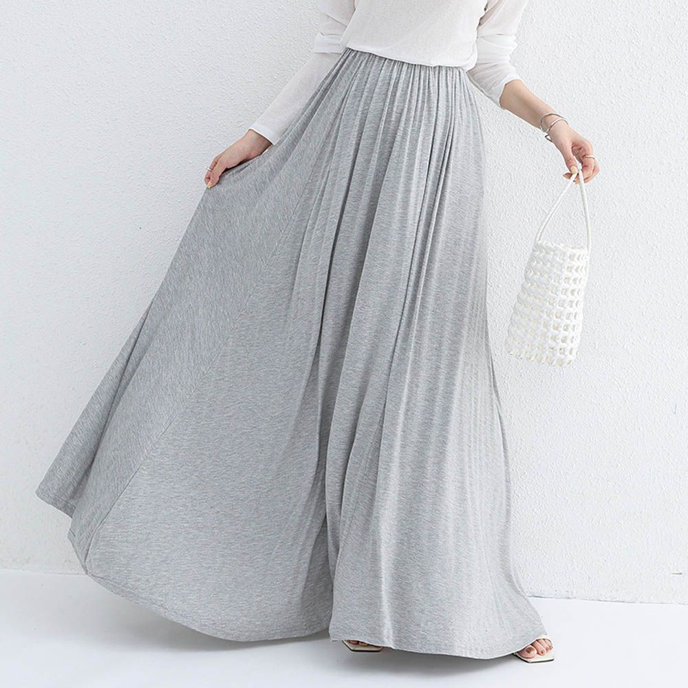 莫代爾舒適大裙襬修身長裙-淺灰色