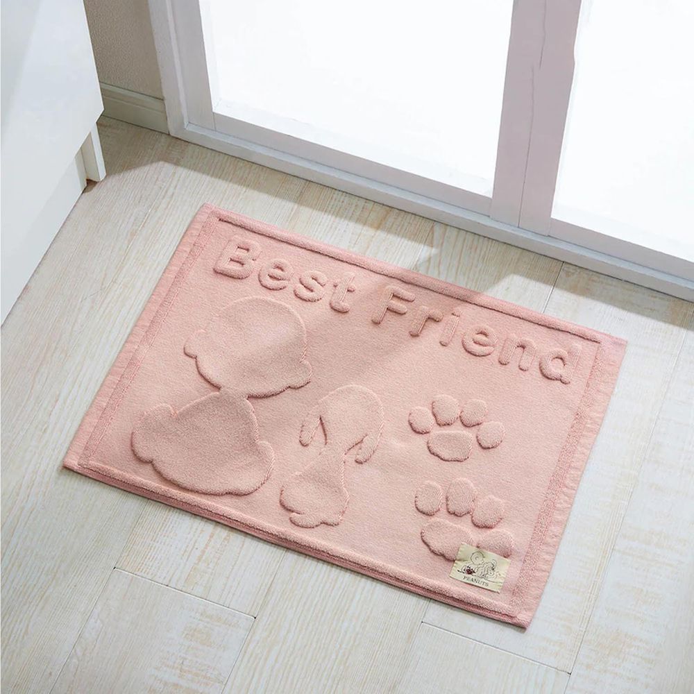 日本千趣會 - 史努比 純棉吸水立體剪影毛巾腳踏墊-史努比與查理布朗-粉紅 (43x60cm)