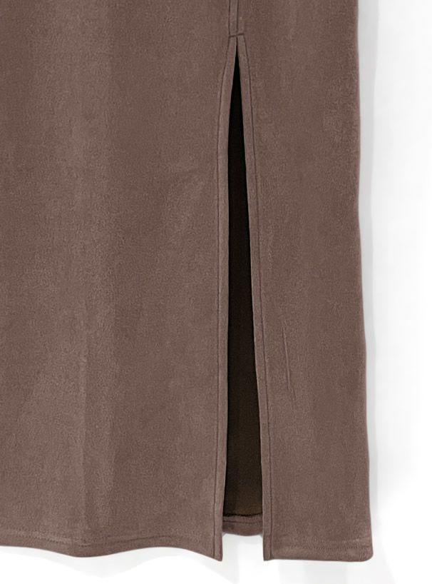 日本 GRL - 優雅百搭開衩麂皮長裙-深可可