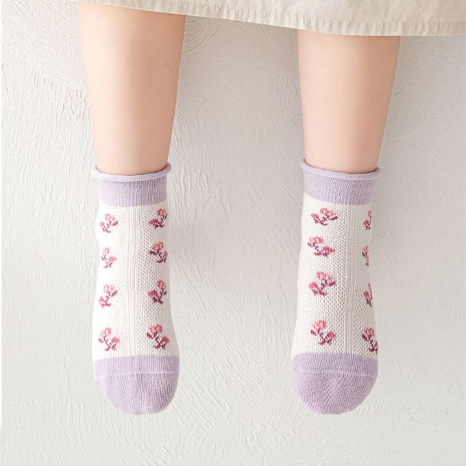 腳ㄚ子 - 幼/兒童棉質中筒襪 童襪 襪子 棉襪 兒童襪-溫柔紫花