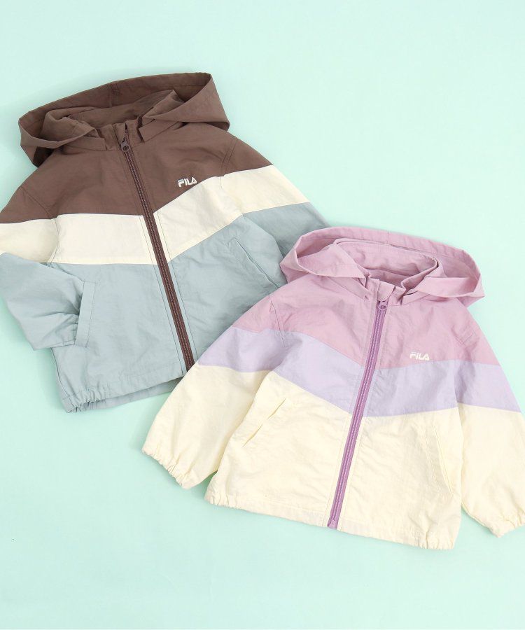 日本 apres les cours - FILA聯名 連帽可拆撞色風衣外套-摩卡x淺藍