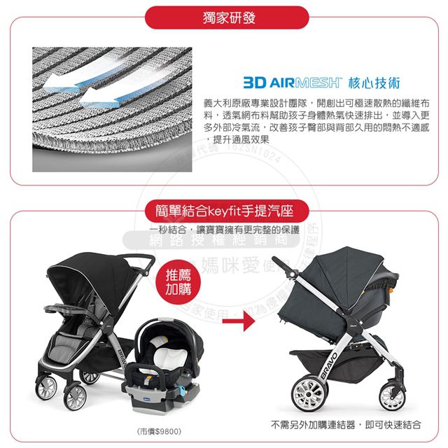 義大利 chicco - Bravo極致完美手推車Air版-星塵黑