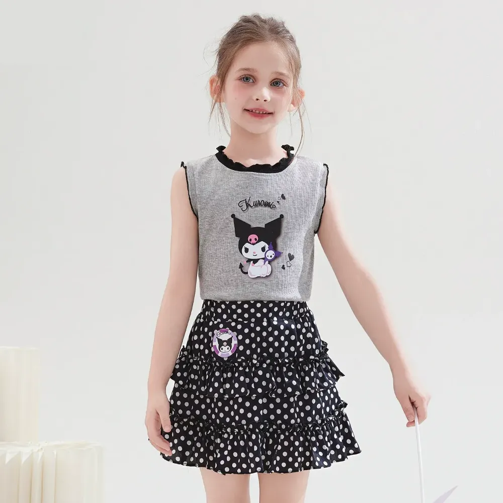 木耳邊背心+蛋糕裙套裝-卡通人物酷洛米-灰色