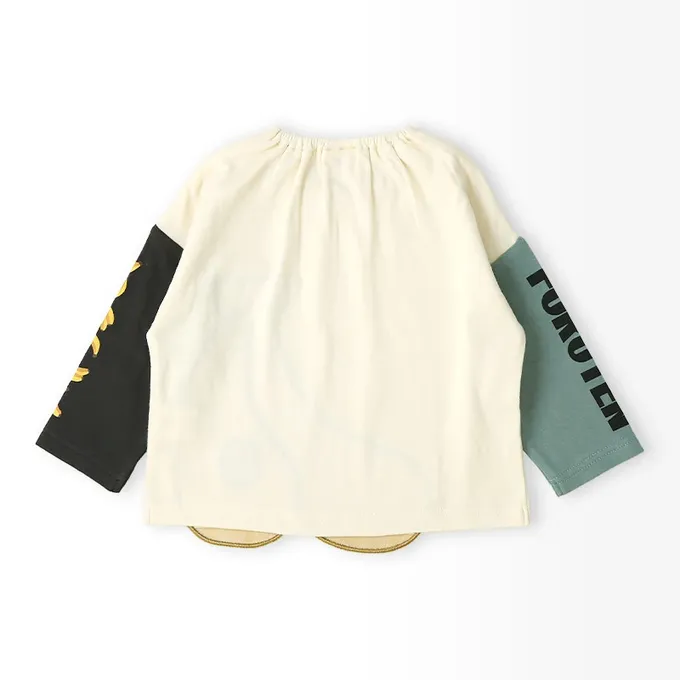 日本 ZOOLAND - 水果樂園 燈芯絨香蕉撞色長袖上衣-黑