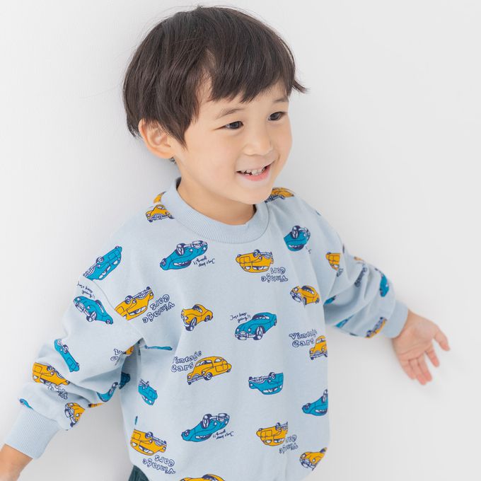 日本 Chil2 - 100%棉 裏毛滿版印花上衣-星月-淺藍