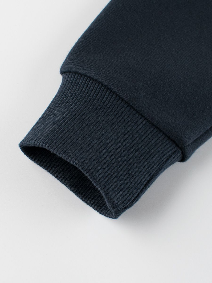 加絨棉質圓領長袖上衣/大學T-恐龍骨頭-深藍色