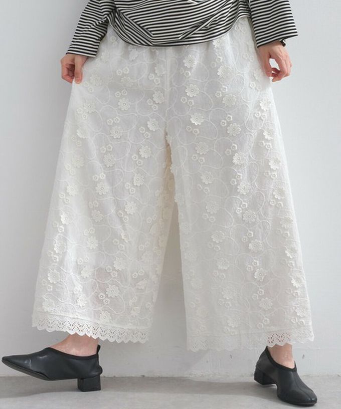 日本 Lupilien - 100%棉 奢華滿版緹花刺繡寬褲-黑