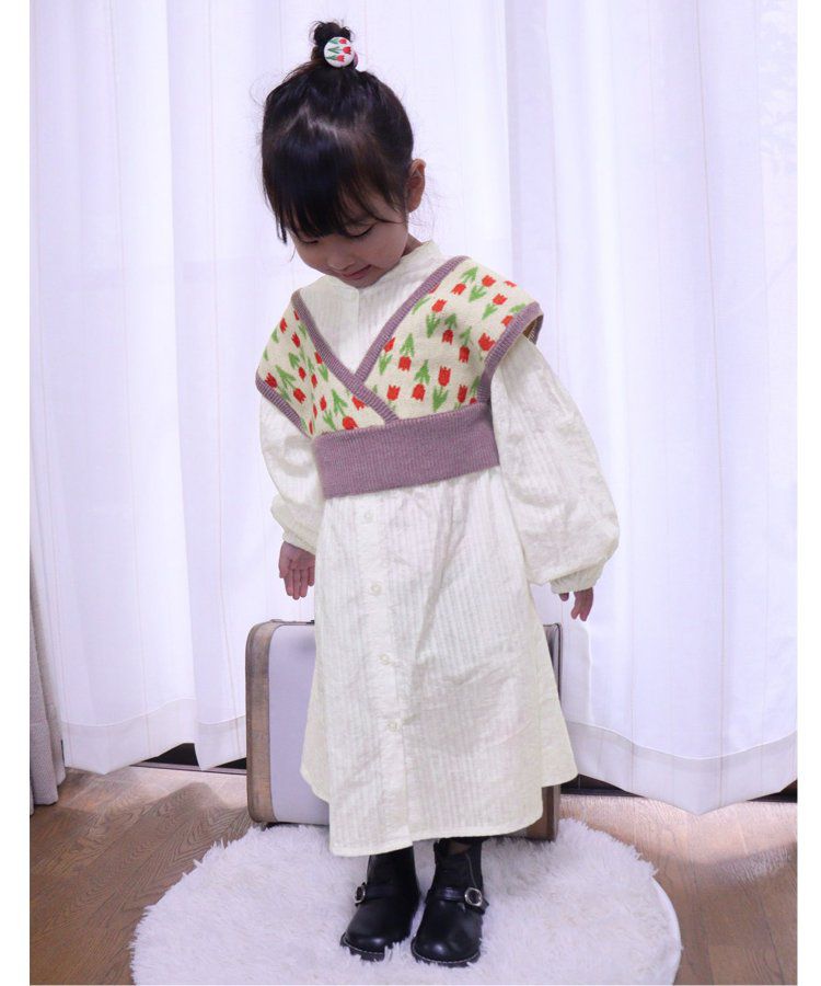 日本 BREEZE - 聯名款 昭和風針織背心x長袖洋裝-優雅鬱金香-黃綠