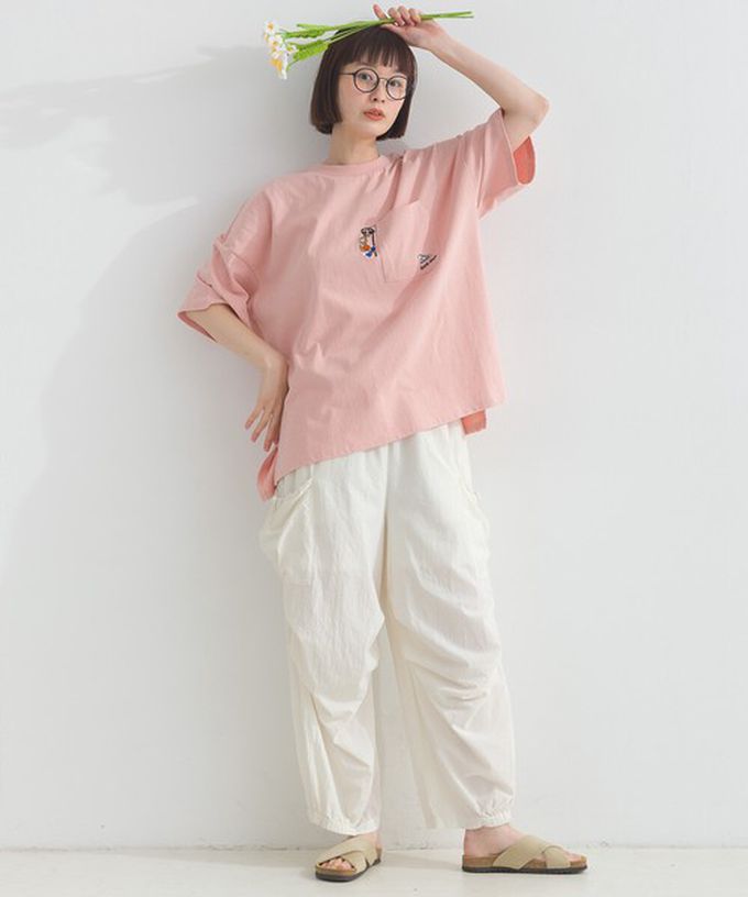 日本 Lupilien - 16支天竺棉俏皮動物刺繡大口袋短袖T恤-海軍藍