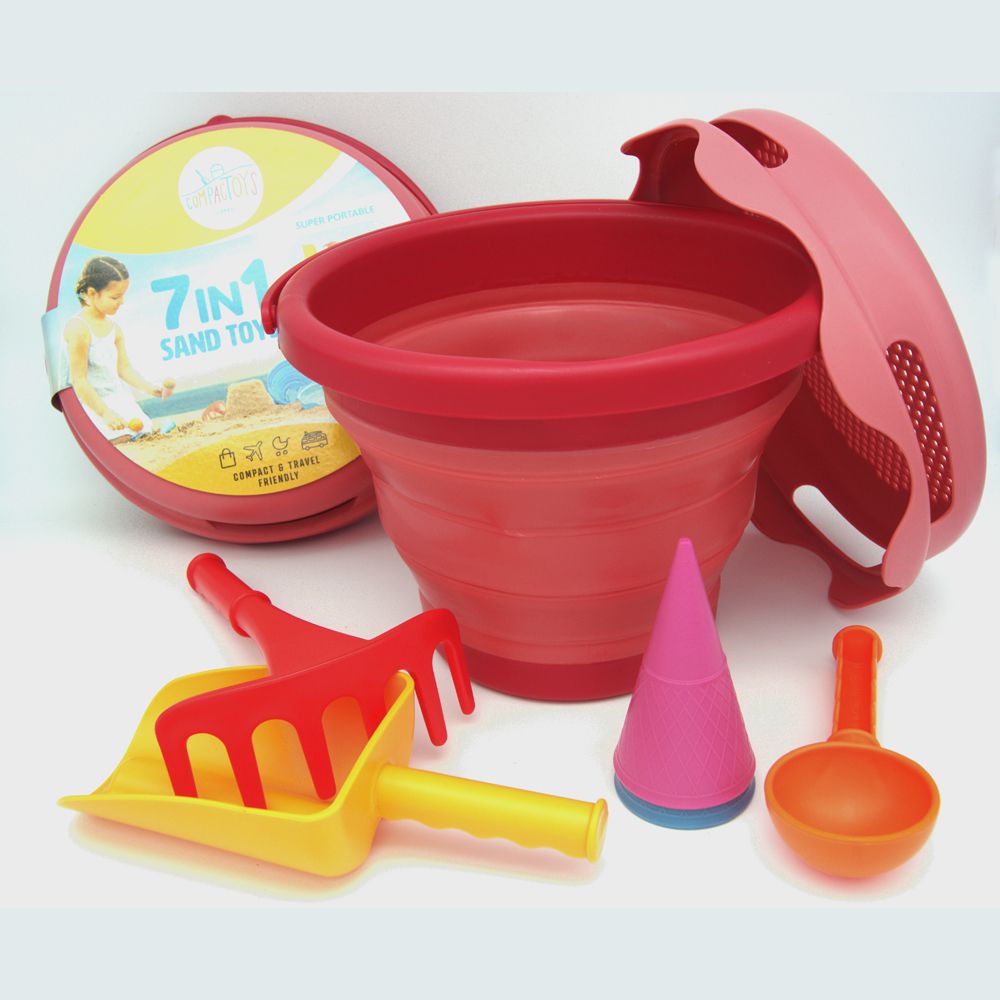 無毒摺疊玩沙工具組-7件組-紅