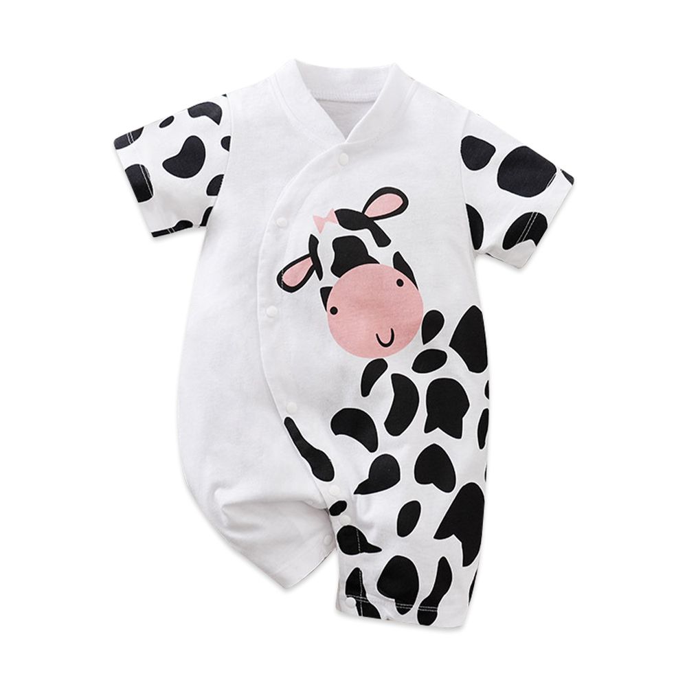 JoyNa - 棉質短袖包屁衣 短袖嬰兒服-奶牛