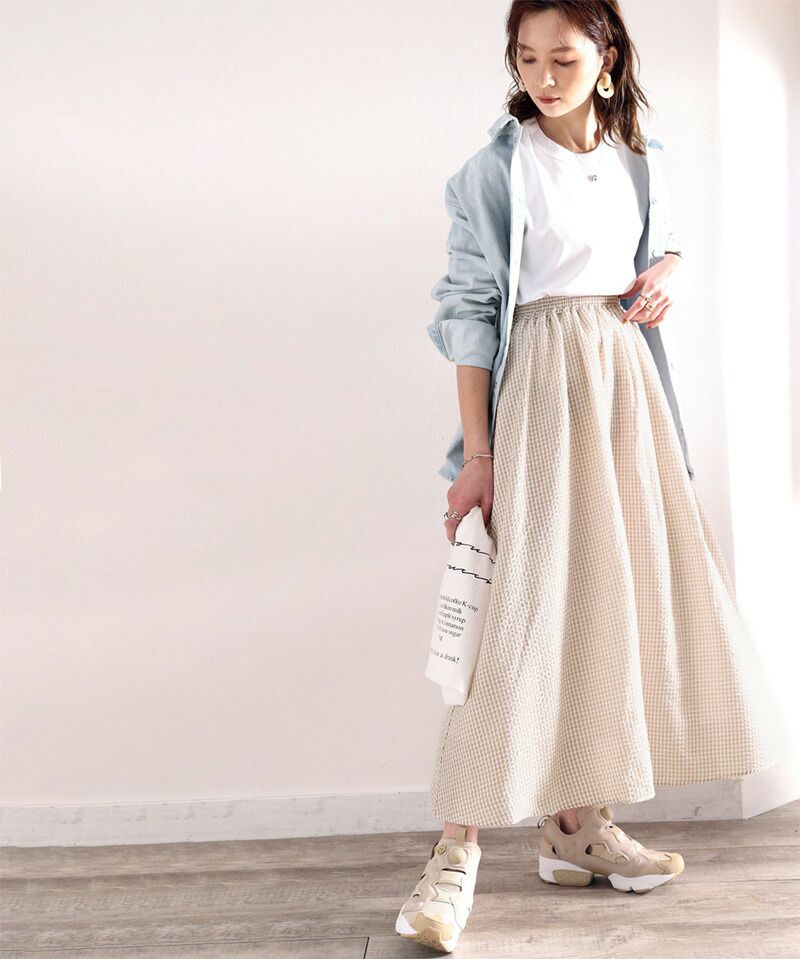 日本 Classical Elf - 春日休閒百搭長裙-直條紋-水藍