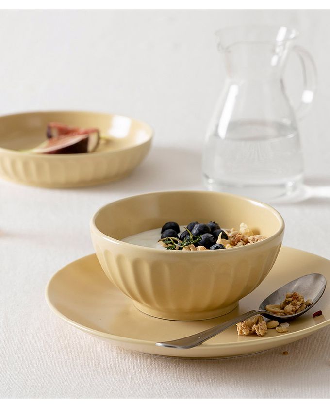 韓國 SSUEIM - Mild Matte系列溫柔時光陶瓷湯碗2件組13cm (奶油黃)