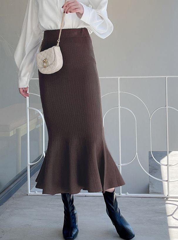 日本 GRL - 針織修身高腰魚尾裙-罌粟粉