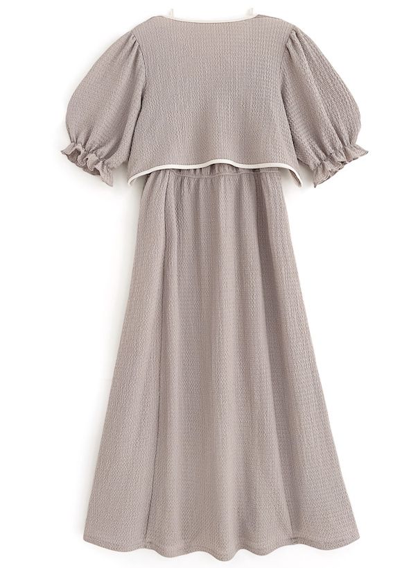 日本 GRL - 雲朵泡泡布前綁帶兩件式洋裝-經典黑 (F)